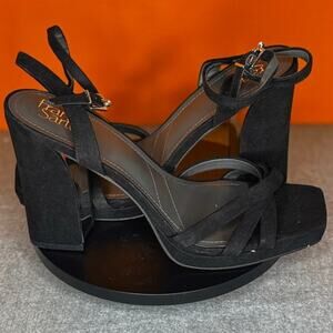 Franco Sarto Damalis Black Faux‎ Leather Glitter Heel Sandal Size 10